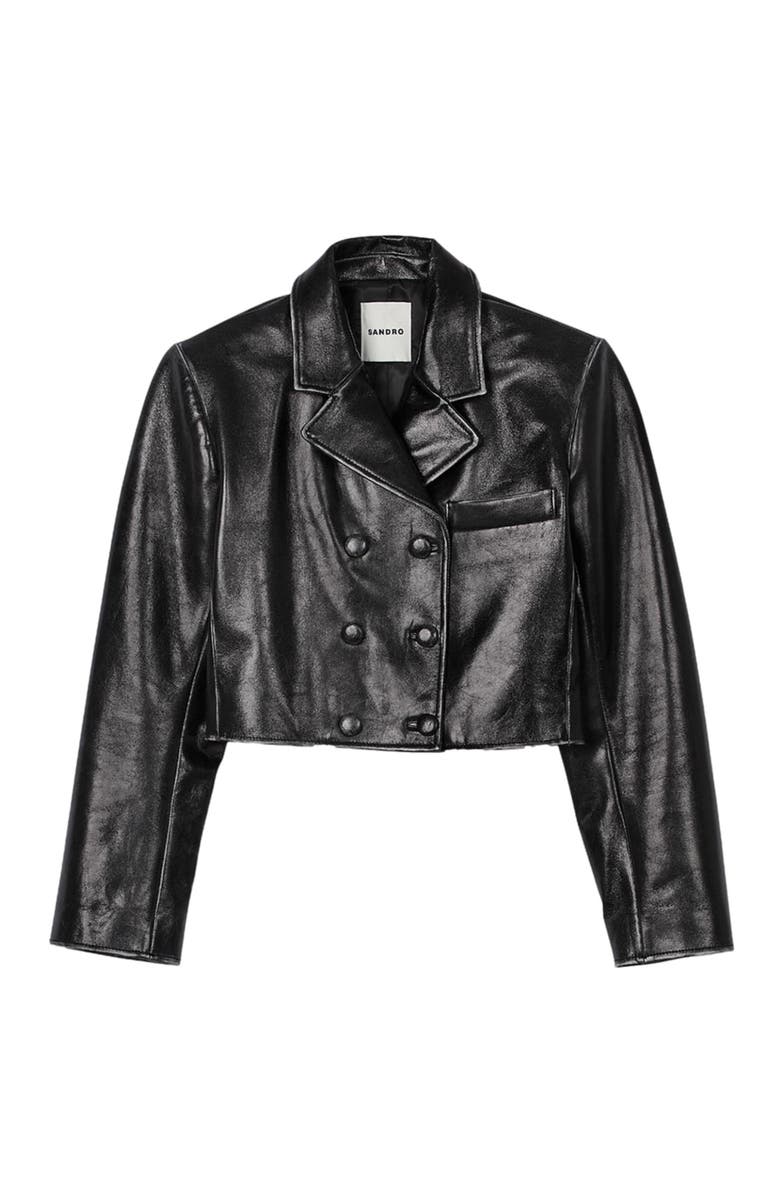 SANDRO Cropped leather jacket, Alternate, color,