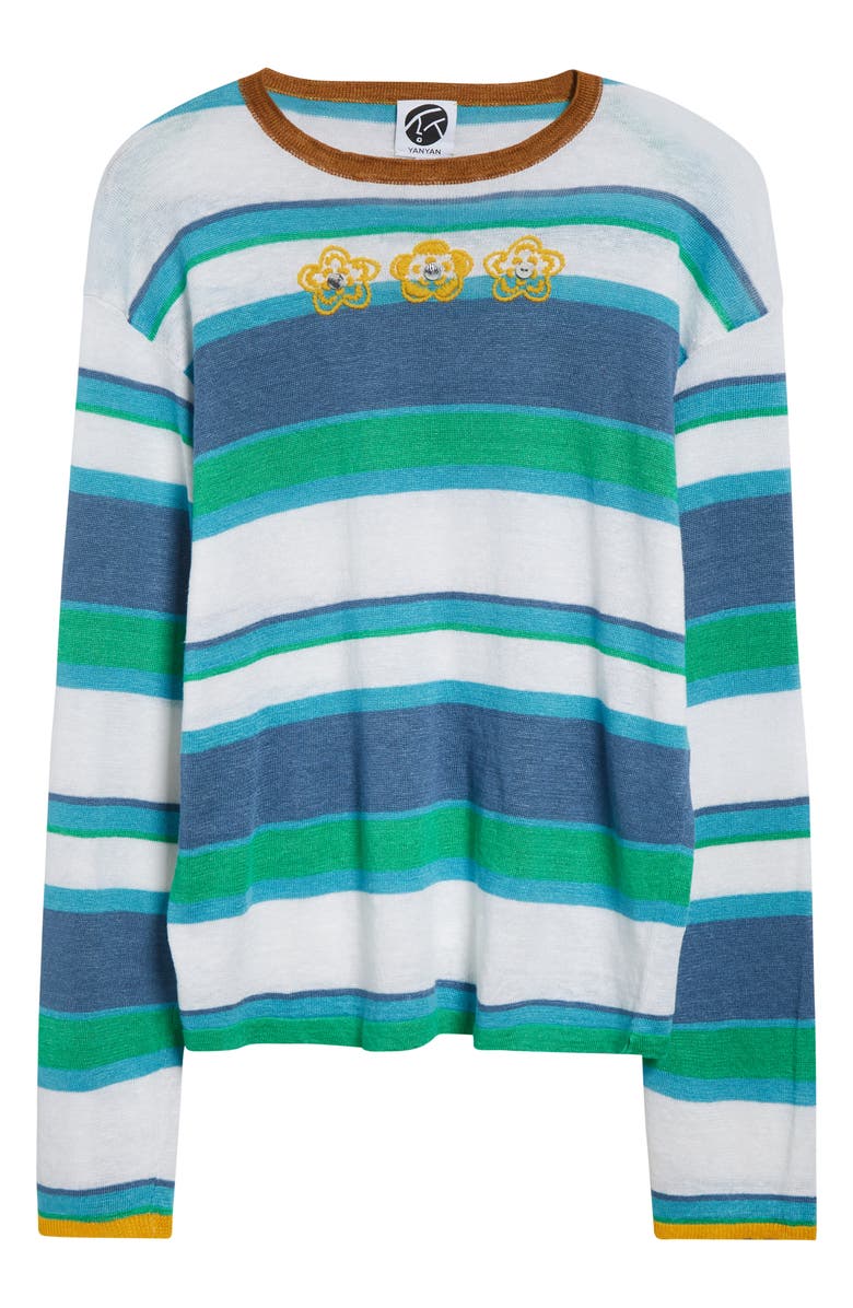 YanYan Embroidered Stripe Linen Sweater, Alternate, color, Denim/ Peppermint/ White Multi