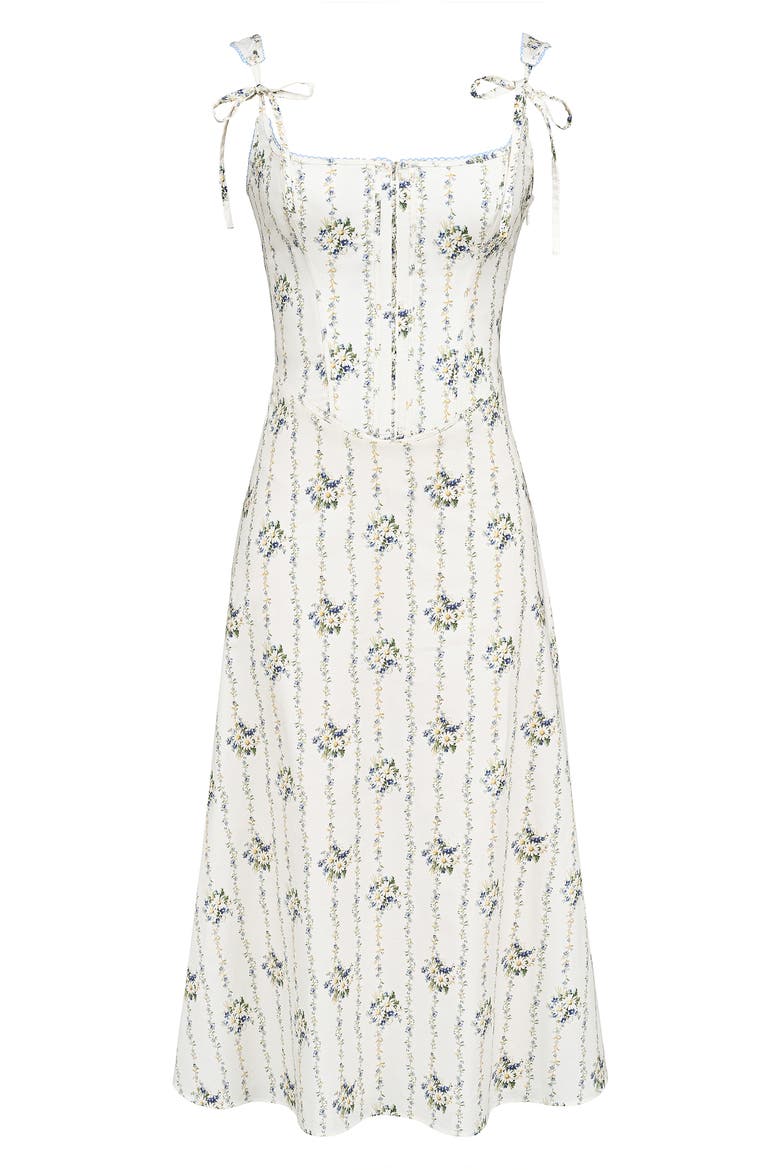 Dionne Corset Midi Sundress, Alternate, color, DAISY STRIPE CREAM