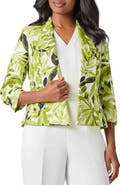 KASPER Fly Away Leaf Print Linen Blend Jacket