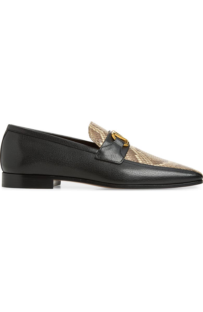 Valentino Garavani Signature VLOGO Python Embossed Loafer, Alternate, color, Black/ Cream