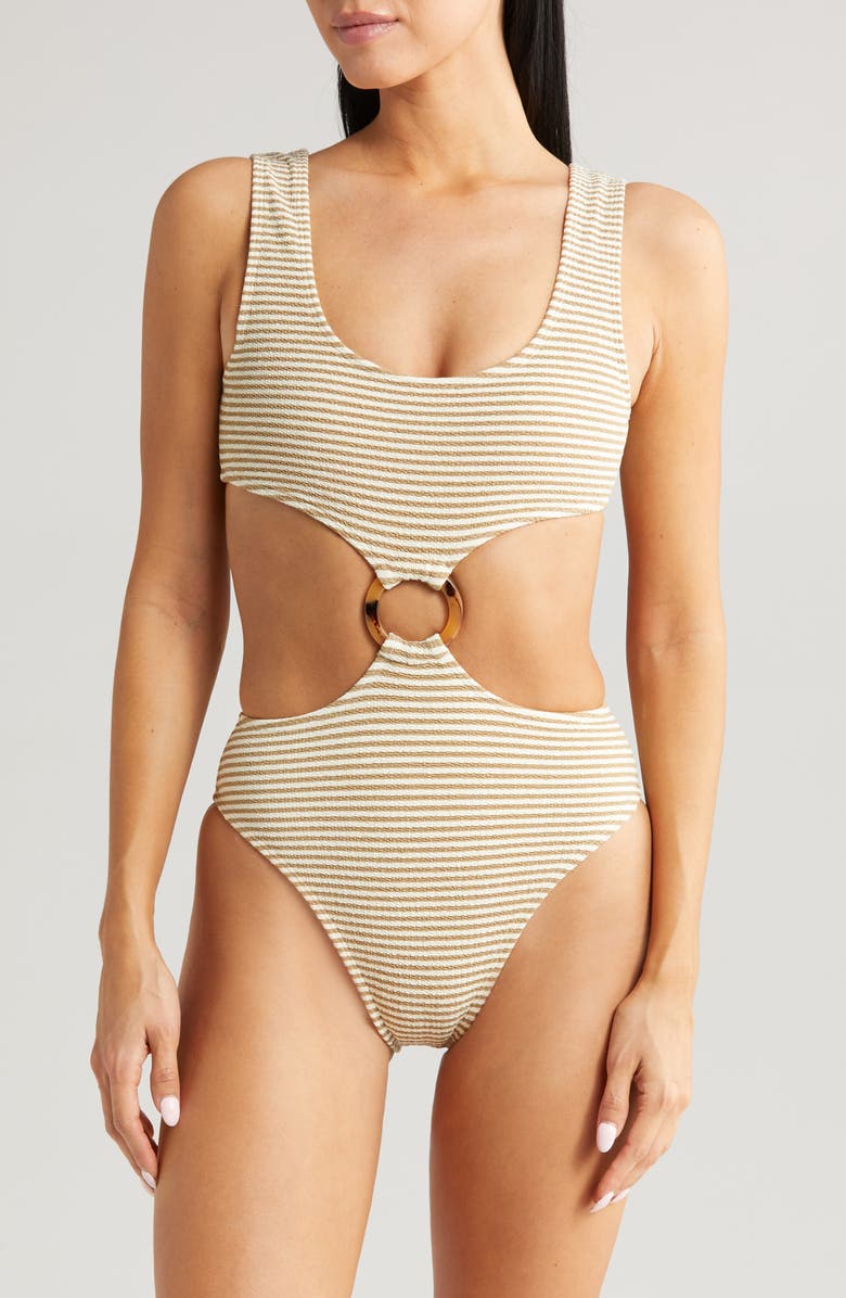MONTCE Neutral Stripe Cutout One-Piece Swimsuit, Main, color,