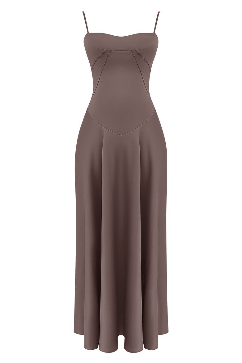 Anabella Lace-Up Satin Gown, Alternate, color, PEBBLE GREY