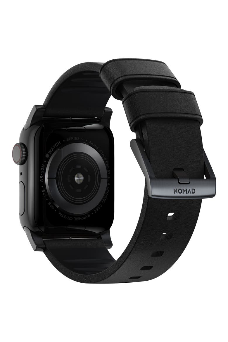Modern Leather 24mm Apple Watch® Watchband, Alternate, color, BLACK/ BLACK