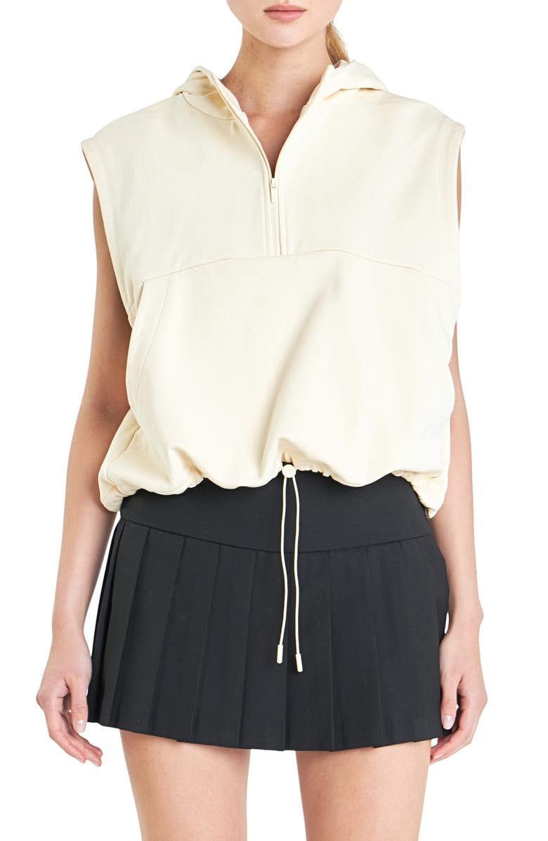 Grey Lab Sleeveless Quarter Zip Cotton Hoodie, Main, color, Cream