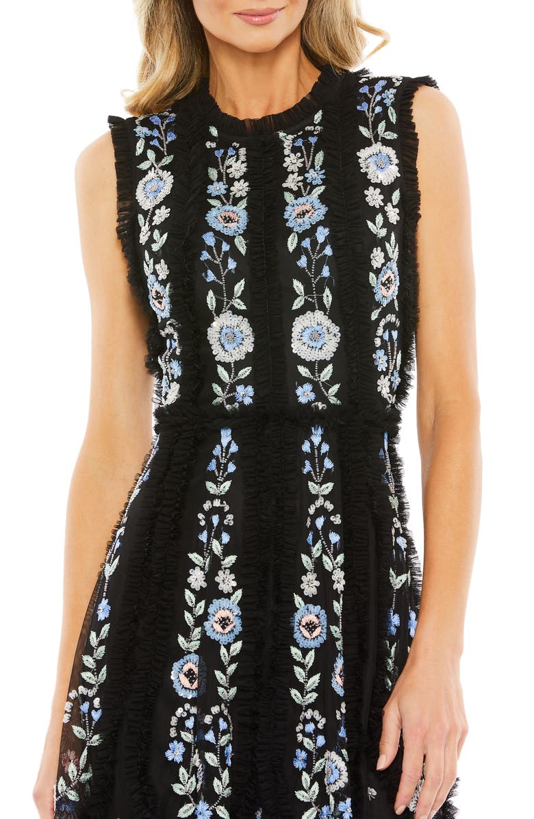 Mac Duggal Sleeveless High Neck Embroidered Mini Dress, Alternate, color, Black