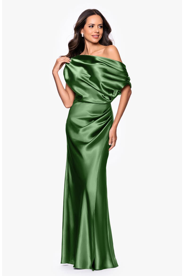 One-Shoulder Satin Gown, Alternate, color, MOSS