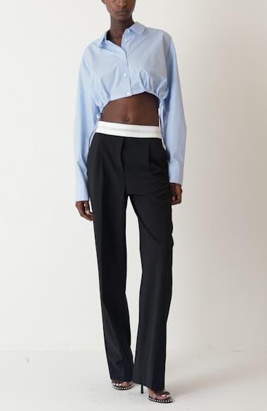 Alexander Wang Logo Elastic Waistband Pleated Stretch Wool Blend
