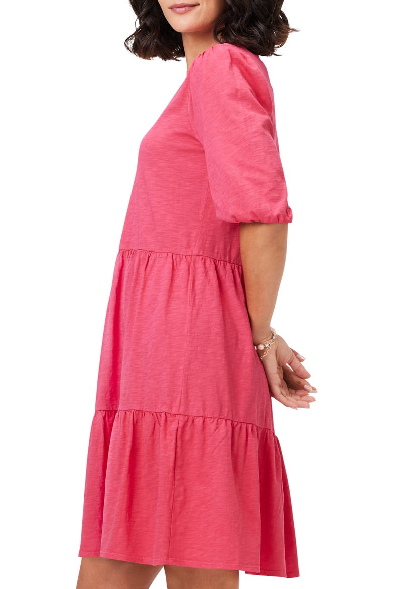 Elbow Sleeve Tiered Dress, Alternate, color, BRIGHT ROSE
