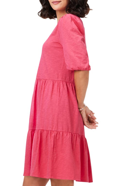 Nzt By Nic+zoe Elbow Sleeve Tiered Dress In Bright Rose