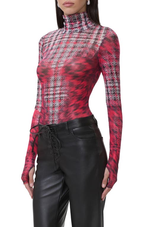 Afrm Zadie Mock Neck Printed Mesh Top In Multi