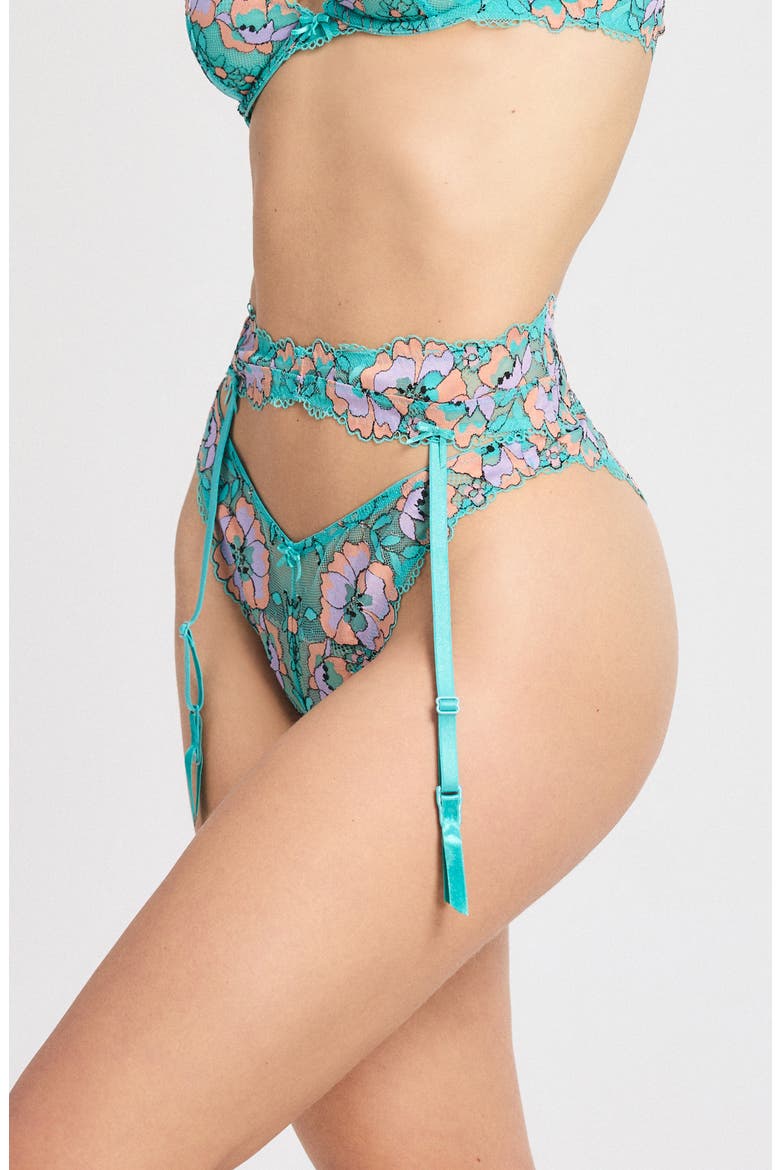 Floral Trip Lace Garter Belt, Alternate, color, TEAL THUNDER