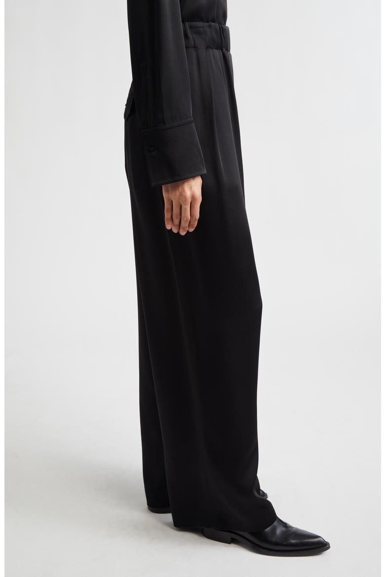 Pleated Satin Wide Leg Pants, Alternate, color, BLACK