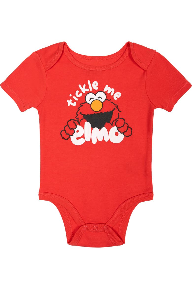 3-Piece Bodysuit Pants and Hat Set, Alternate, color, Elmo Red Grey