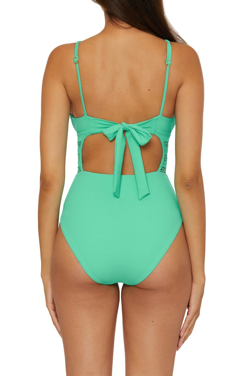 Becca Open Knit Inset One-Piece Swimsuit, Alternate, color, Aqua Sea