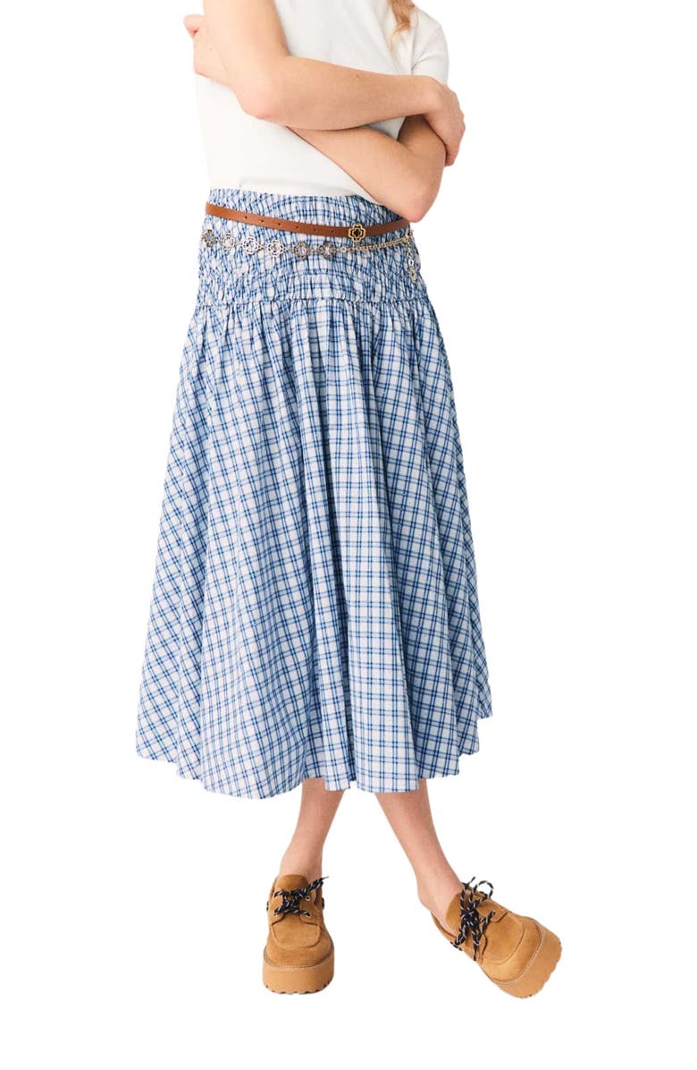 maje Rhinestone cotton maxi skirt, Main, color, Blue Check Print