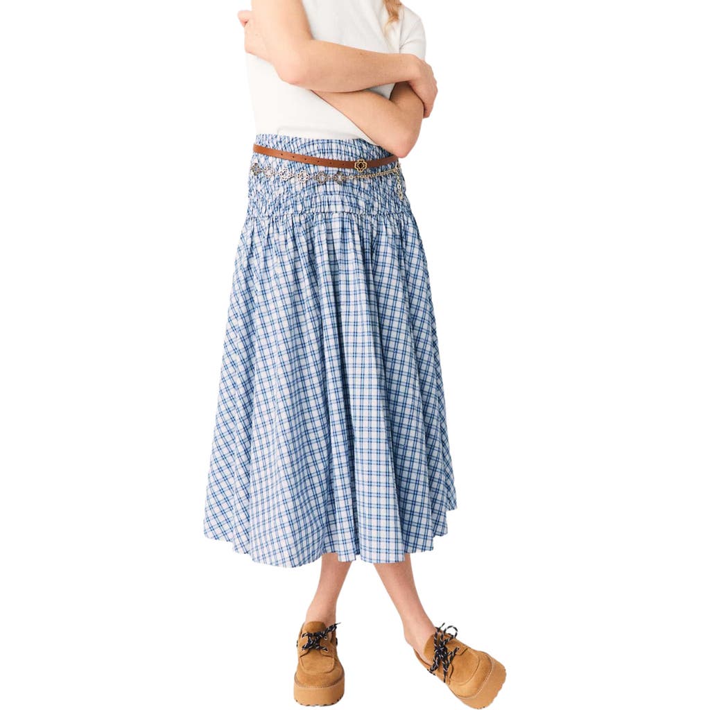 maje Rhinestone cotton maxi skirt in Blue Check Print at Nordstrom, Size 36