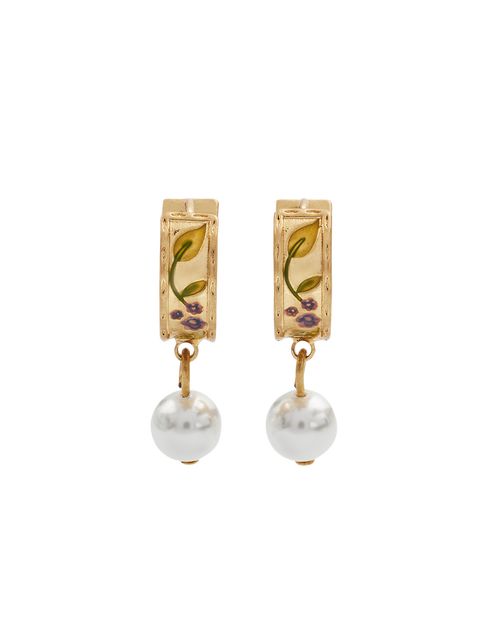 Fable England Blackberry Bramble Pearl Drop Gold Huggie Earrings In Gold