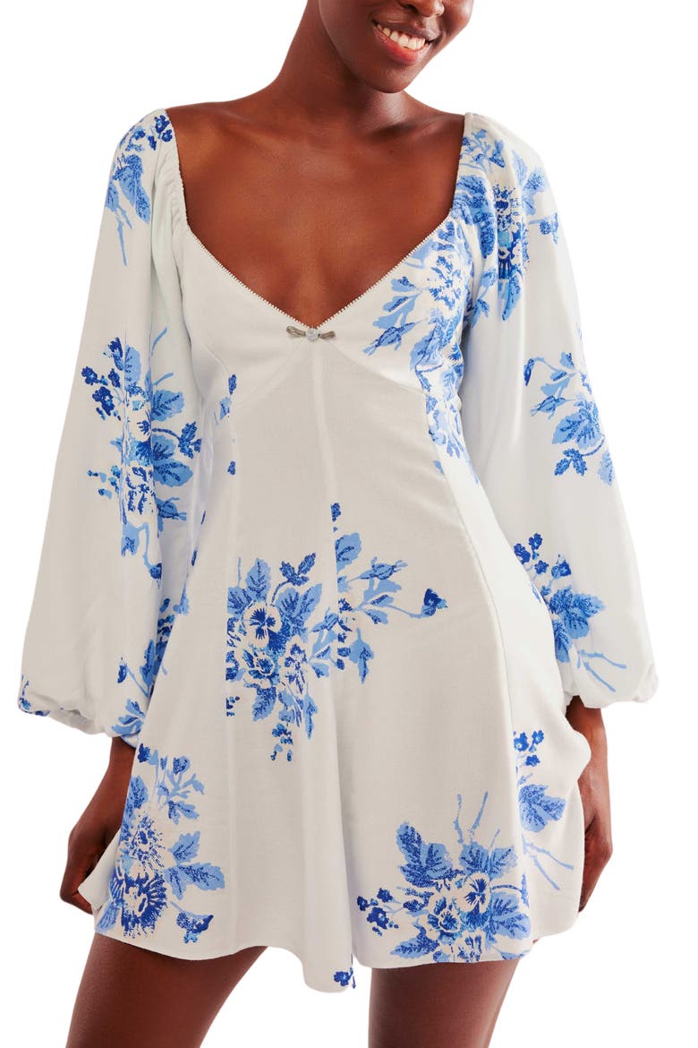 Francesca Floral Print Long Sleeve Minidress, Alternate, color, TONAL BLUE COMBO