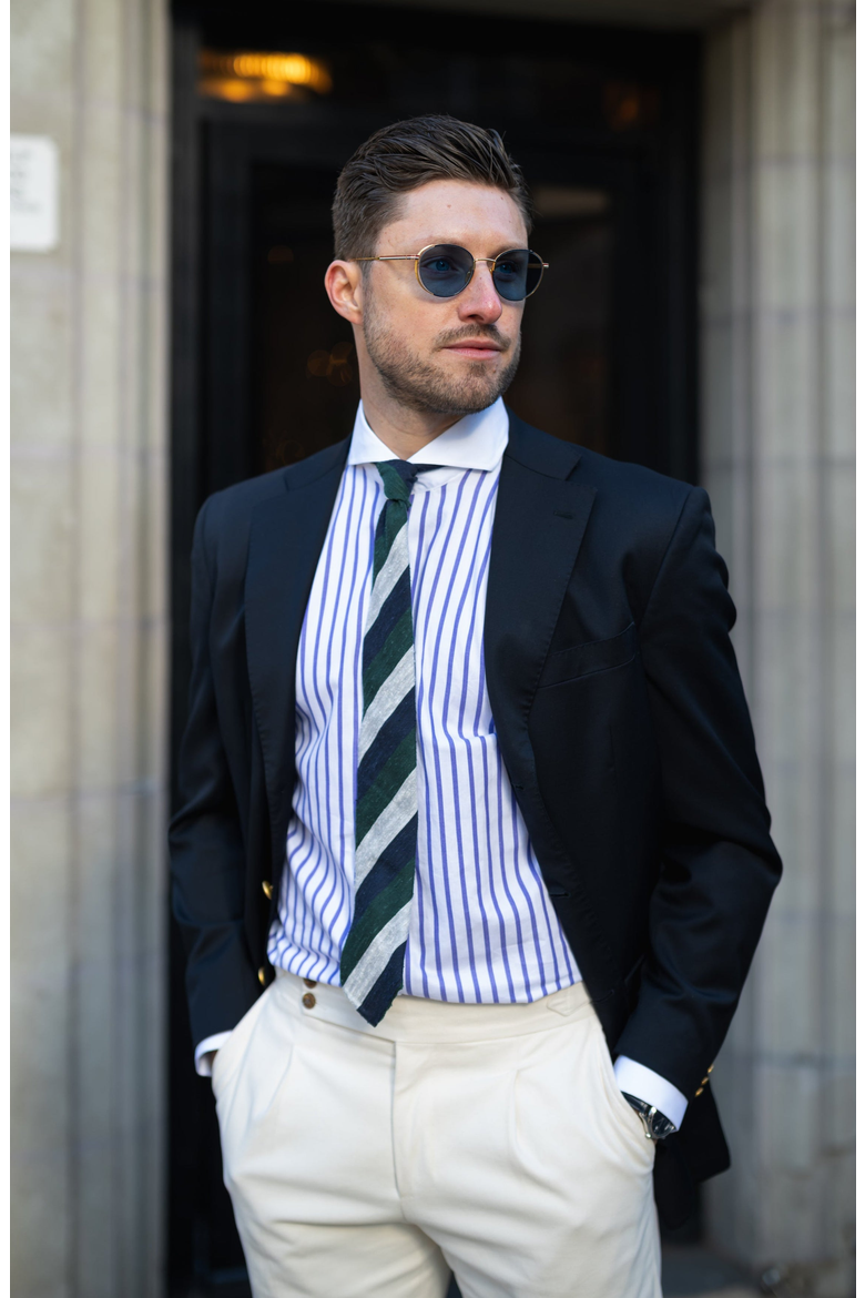 Wide Stripes Pima Cotton Dress Shirt, Alternate, color, Purple Stripe White Cutaway
