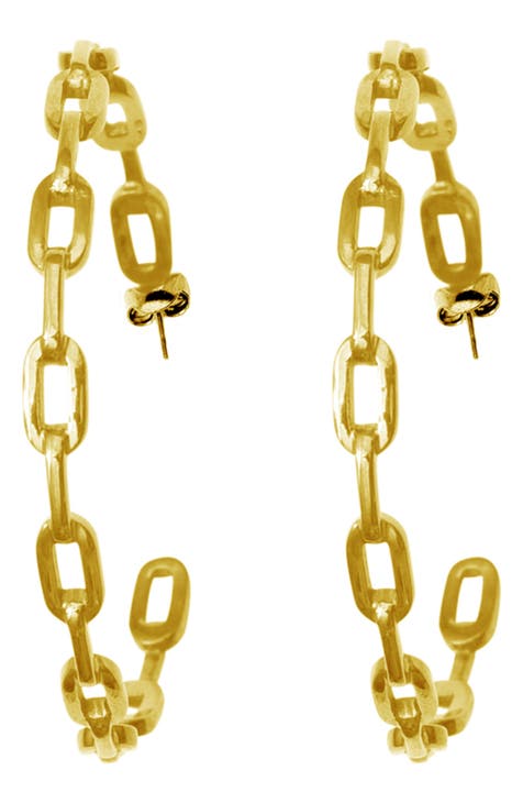 14K Gold Plated Chain Link Hoop Earrings