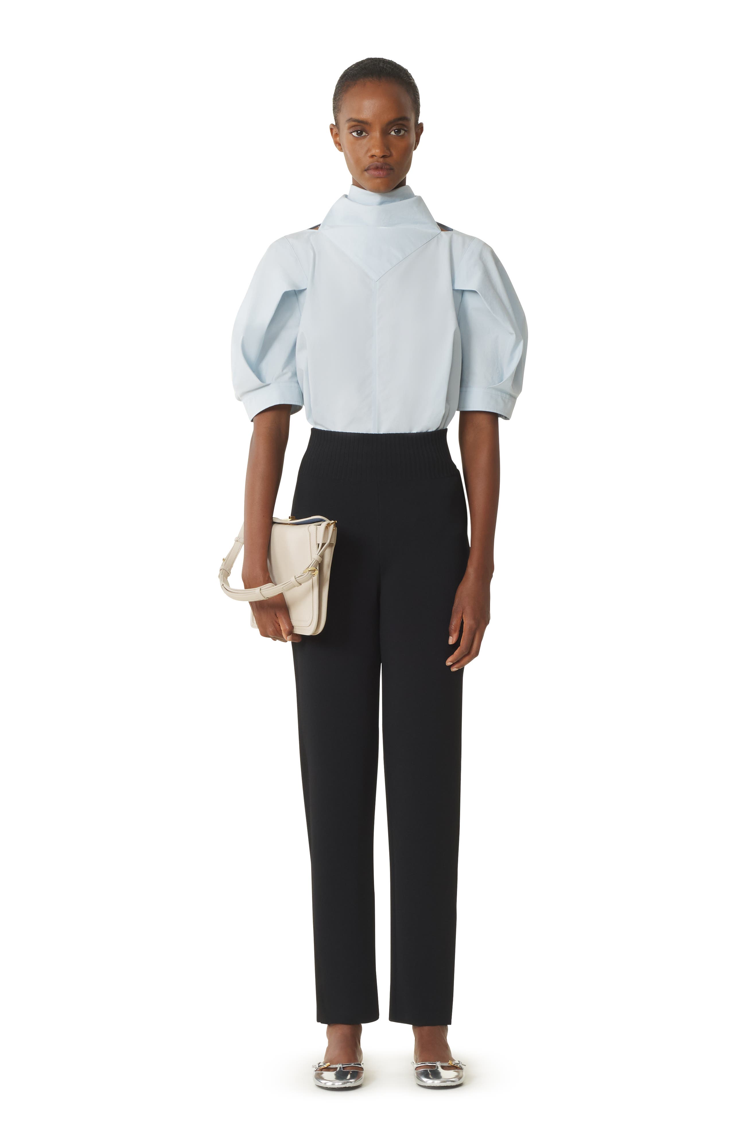 Blue Scarf Top In Cotton Poplin