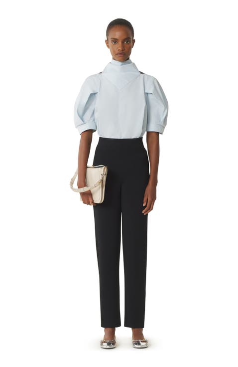 Blue Scarf Top In Cotton Poplin