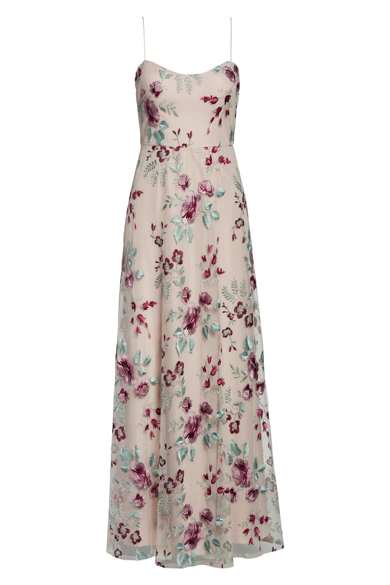 Drew Floral Embroidered Tulle Evening Dress, Alternate, color, BERRY VINTAGE IRIS