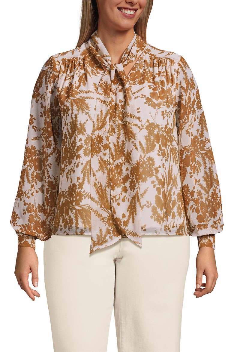 Plus Size Chiffon Removable Tie Neck Blouse, Main, color, Pink Opal Wildflowers