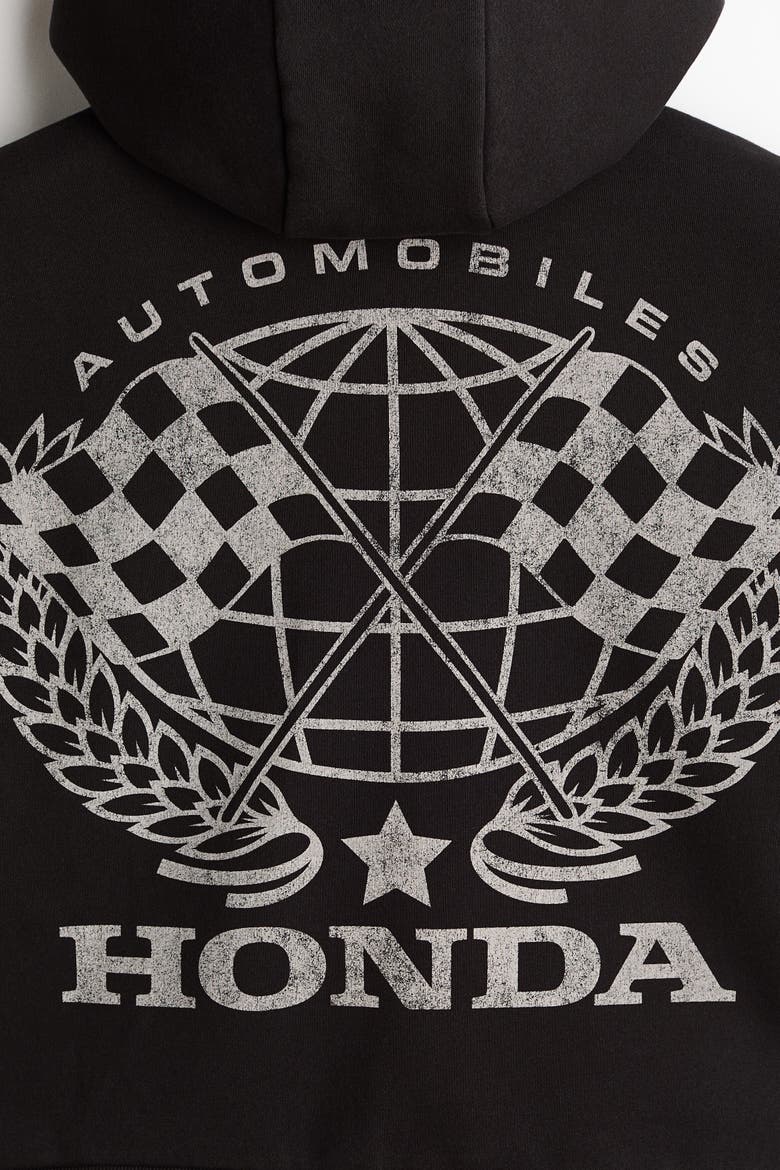 Oversized Printed Hooded Jacket, Alternate, color, Black/Honda