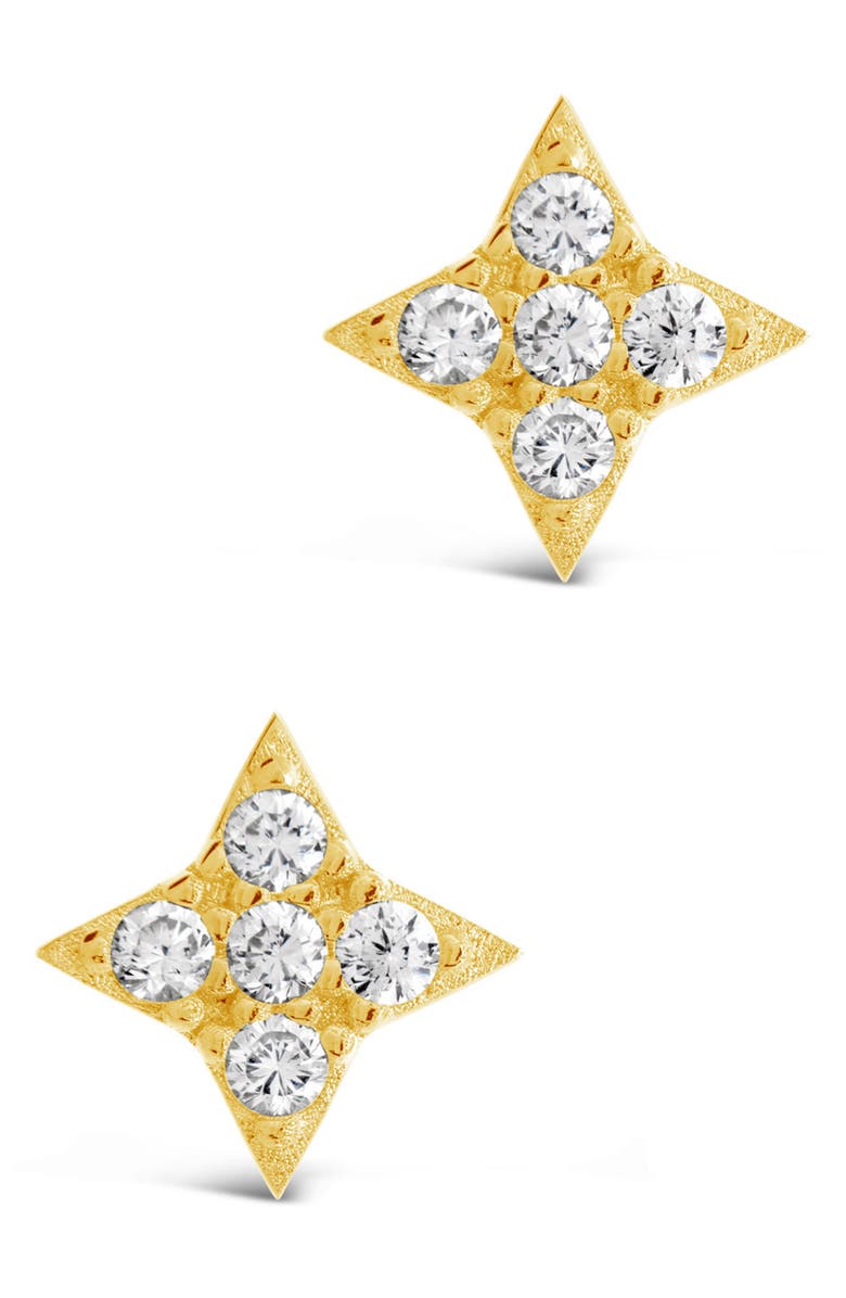 Sterling Forever 14K Gold Plated Sterling Silver & CZ Dainty Four Pointed Star Stud Earrings, Main, color, Gold