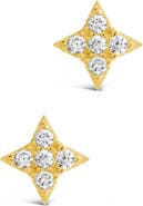 Sterling Forever 14K Gold Plated Sterling Silver & CZ Dainty Four Pointed Star Stud Earrings