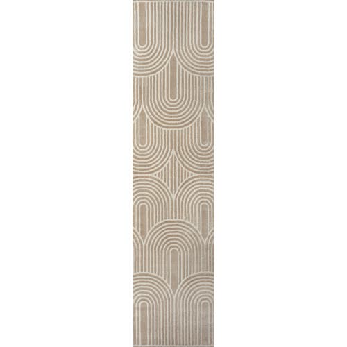 Jonathan Y Ariana Midcentury Art Deco Striped Arches Two-tone High-low Area Rug In Beige/cream