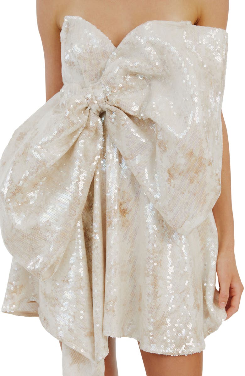 Bardot Brydie Bow Sequin Strapless Minidress, Alternate, color, Ivory