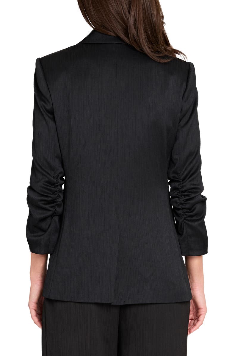 Tahari ASL Double Breasted Crinkle Satin Blazer, Alternate, color, Black