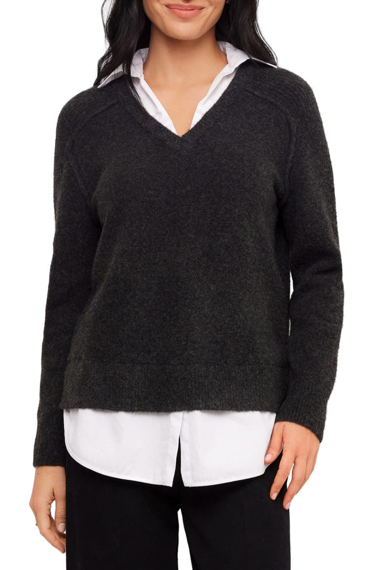 Layered V-Neck Sweater, Main, color, CHARCOAL