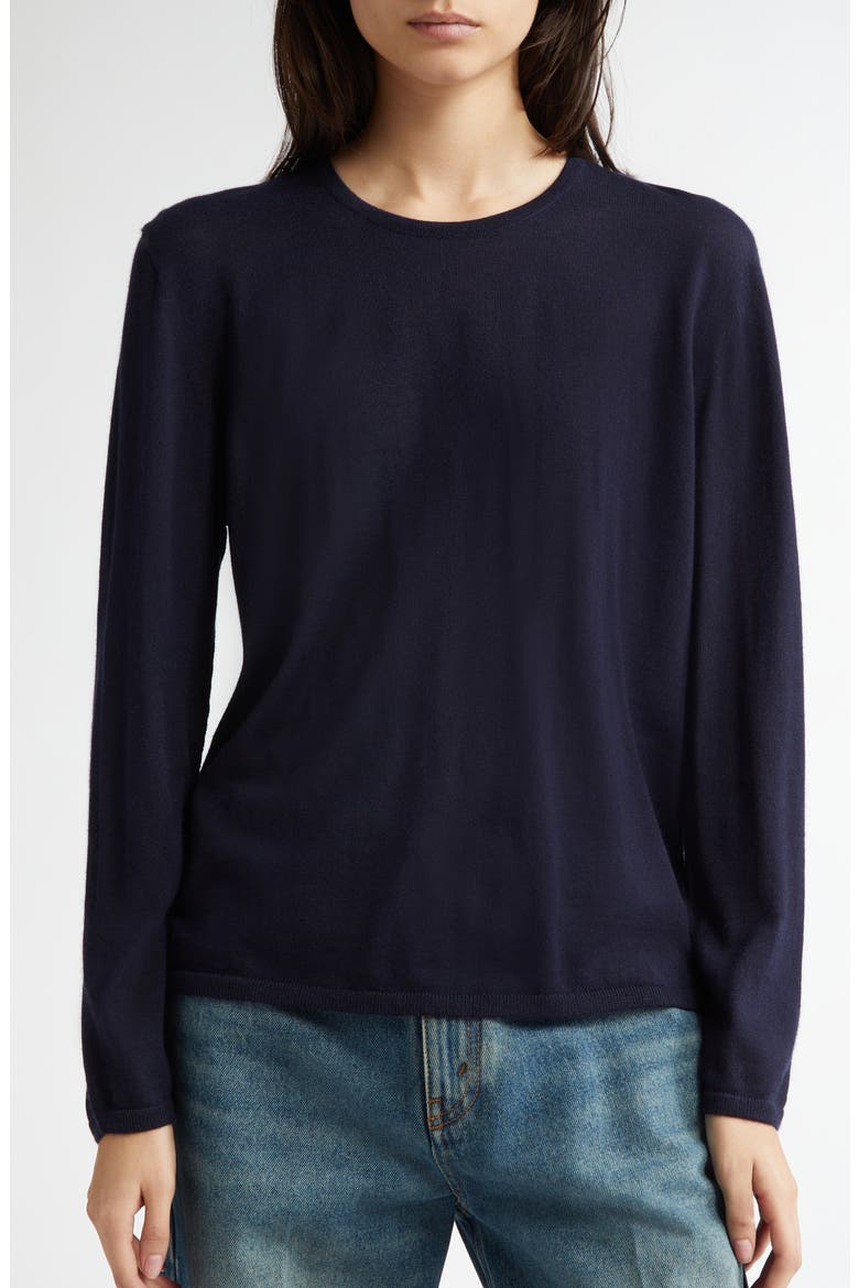 Superfine Cashmere & Silk Crewneck Sweater, Alternate, color, DARK NAVY