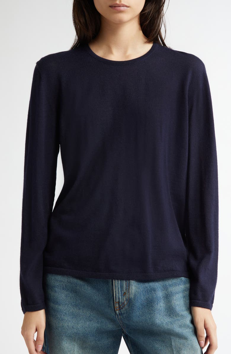 Johnstons of Elgin Superfine Cashmere & Silk Crewneck Sweater, Alternate, color, Dark Navy