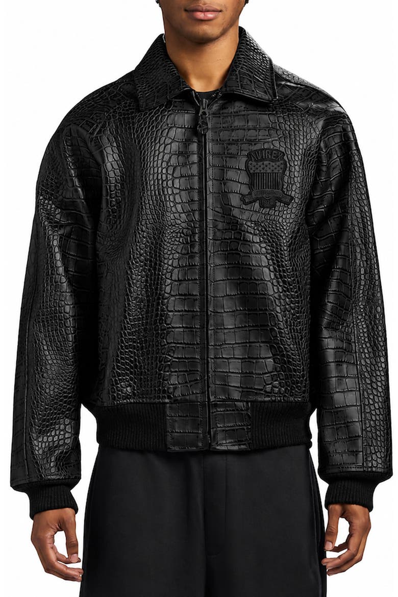 Croc Embossed Leather Icon Jacket, Main, color, BLACK