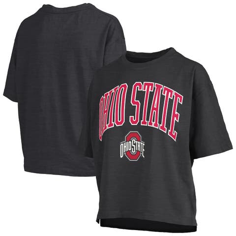Women's Pressbox Black Ohio State Buckeyes Nelson Arch Over Logo Waist Length Oversized Slub T-Shirt