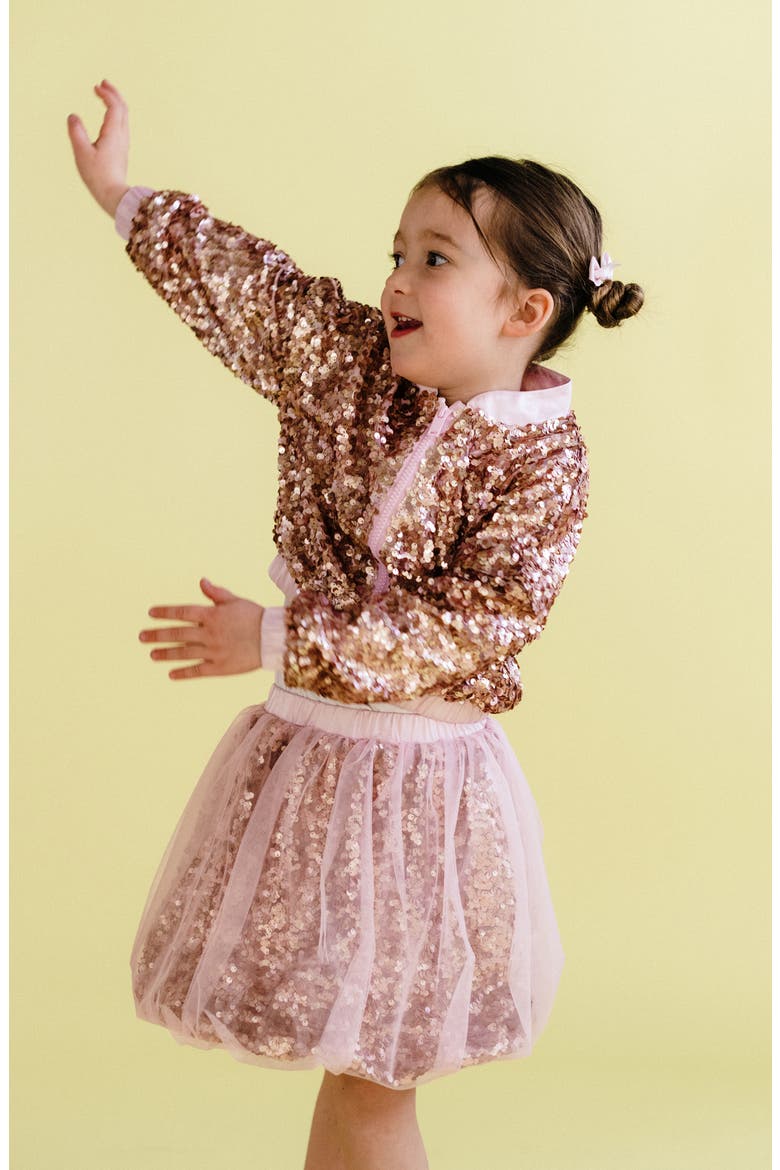 Kids' Sequin Bomber Jacket, Alternate, color, CHAMPAGNE