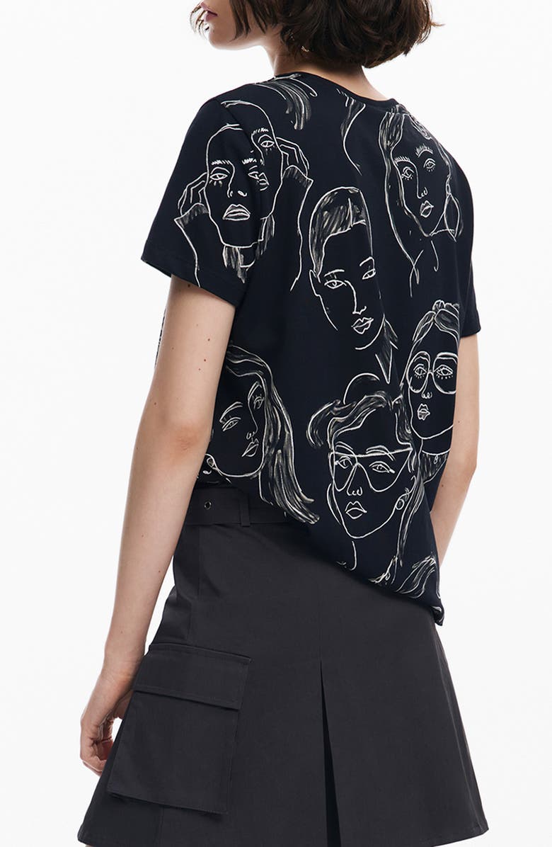 Desigual Caras Faces Print Cotton T-Shirt, Alternate, color, 