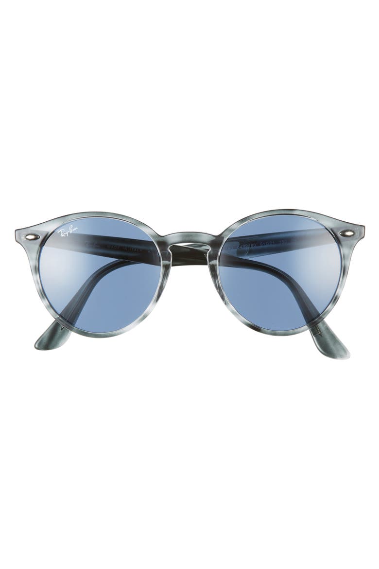 Highstreet 51mm Round Sunglasses, Alternate, color, BLUE HAVANA/ BLUE SOLID