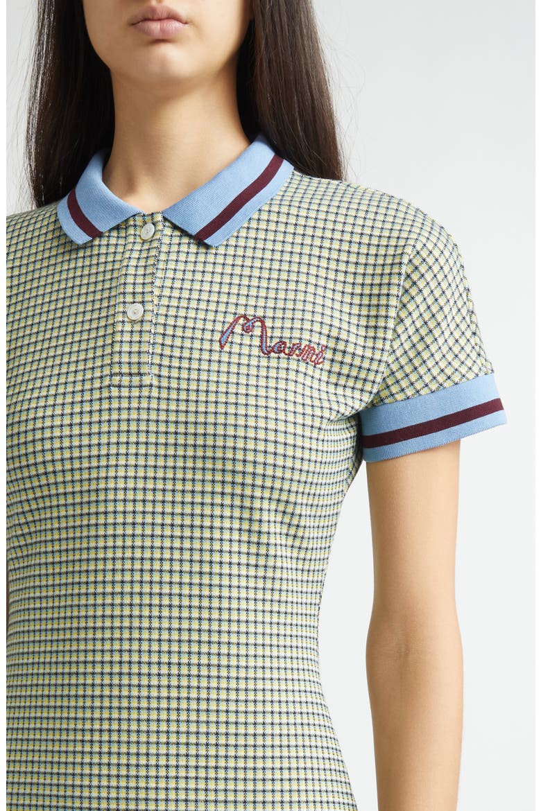 Check Jacquard A-Line Polo Dress, Alternate, color, GREEN/ VANILLA