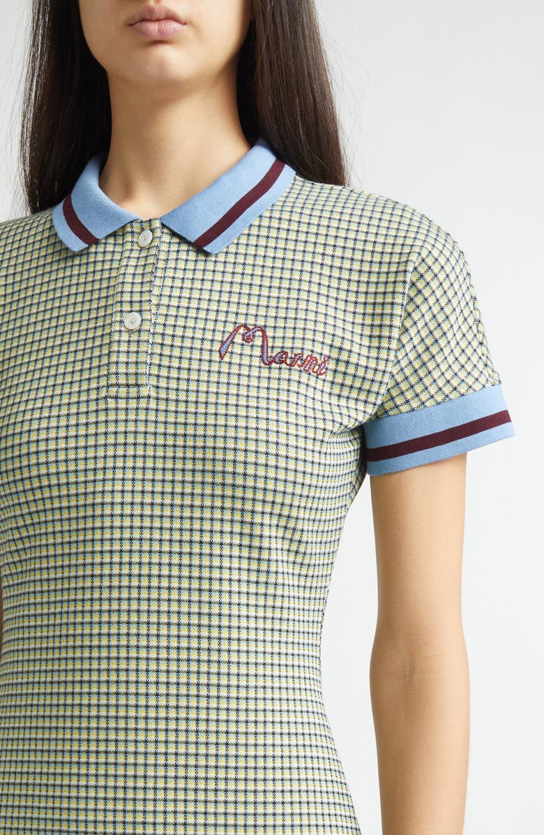 Marni Check Jacquard A-Line Polo Dress, Alternate, color, Green/ Vanilla
