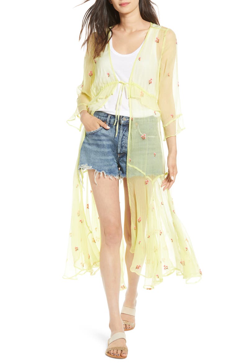 NFC Mini Poppy Embroidered Duster, Main, color, YELLOW
