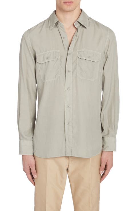 Military Fit Fluid Twill Button-Up Shirt
