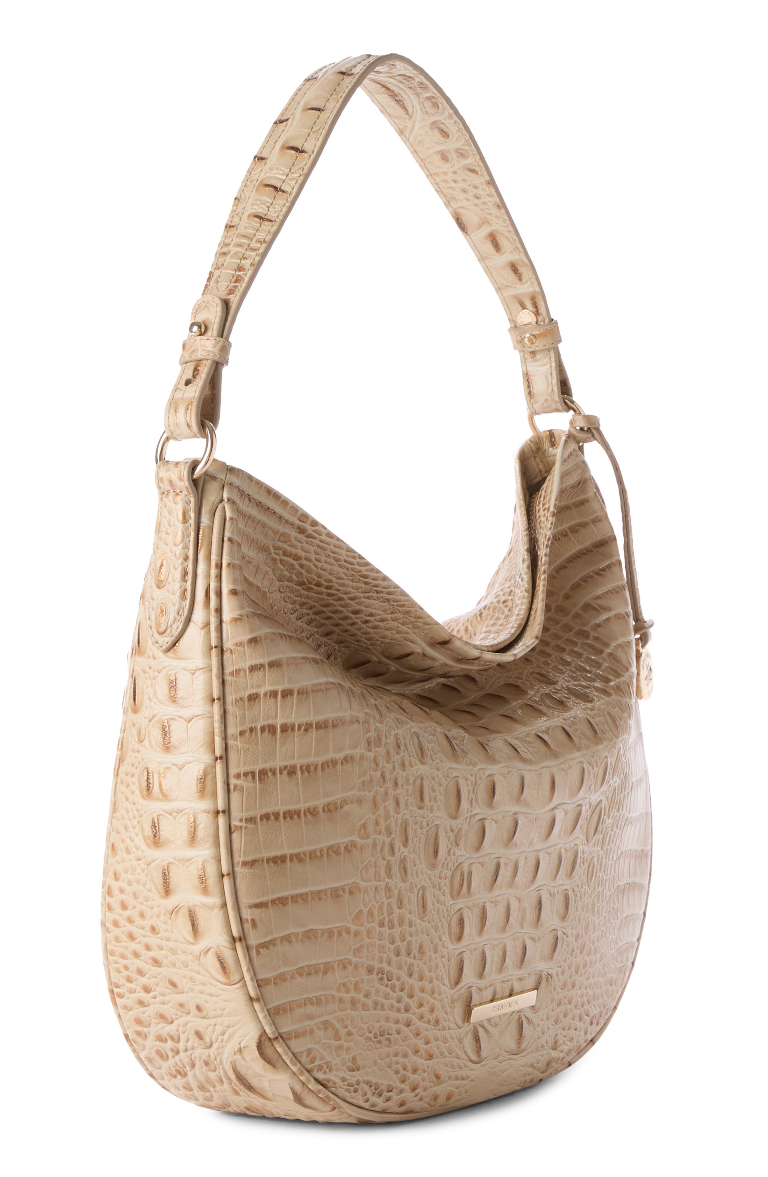 Brahmin Small Kathleen Croc Embossed Leather Shoulder Bag, Alternate, color, Sandstorm Alden Road