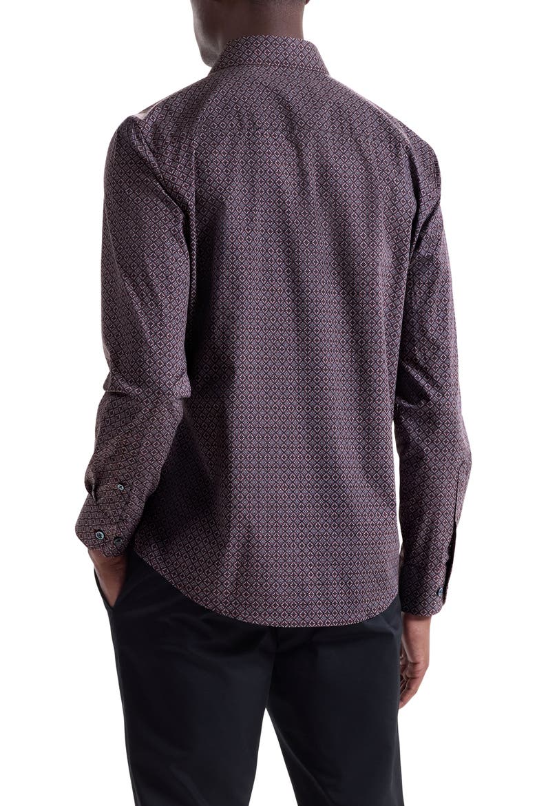 Axel Trim Fit Geo Print Stretch Cotton Button-Up Shirt, Alternate, color, BURGUNDY