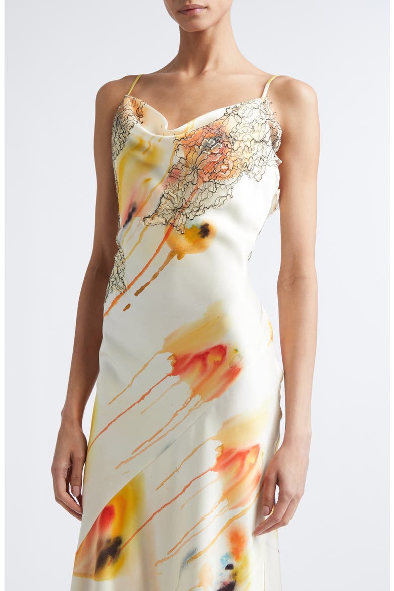 Watercolor Floral Bias Cut Satin Slipdress, Alternate, color, LIMONCELLO MULTI
